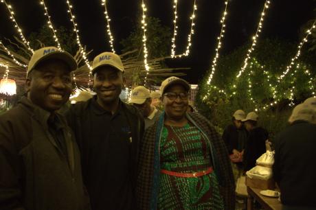 Ruth (mama) and Henry (baba) Kambenga with MAF Tanzania Ops Manager Emmanuel Mollel at the celebration.